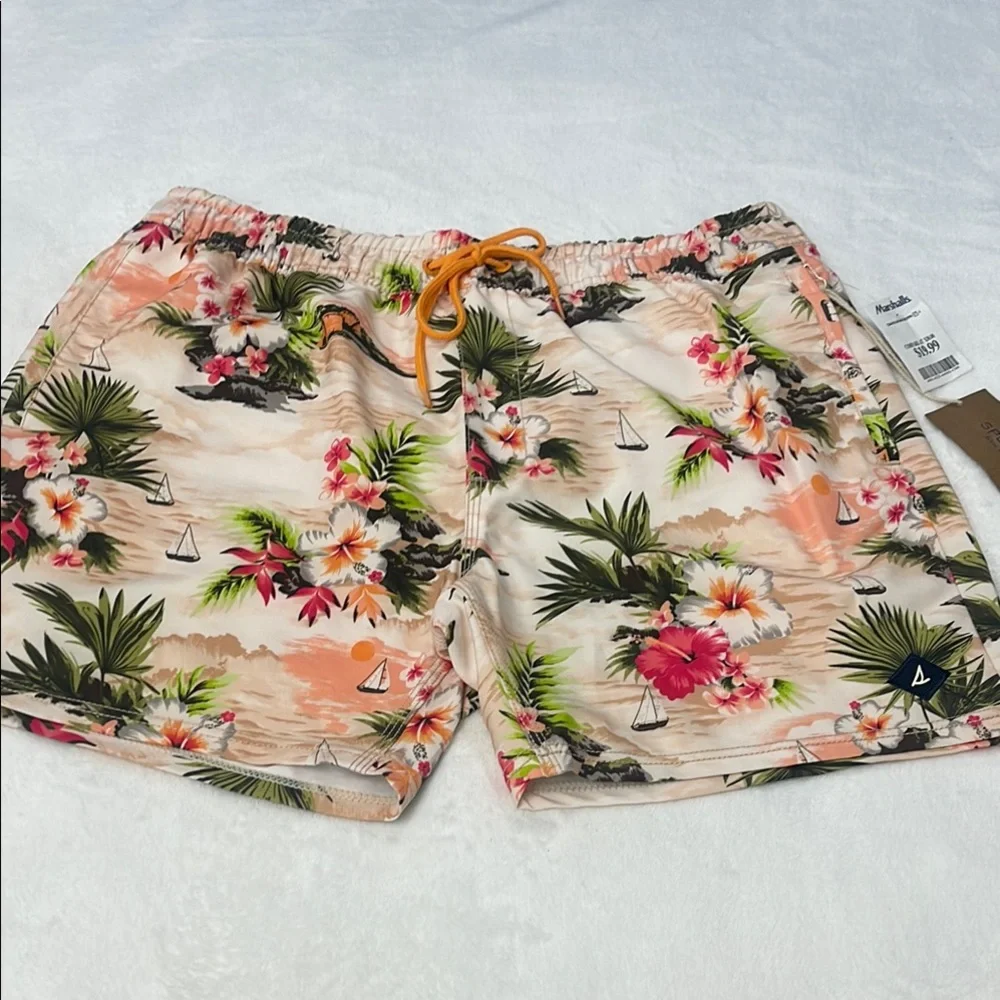 Sperry Cream Board Shorts with Tropical Print MENS SIZE L